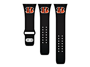 Gametime Cincinnati Bengals Black Silicone Band fits Apple Watch (42/44mm M/L). Watch not included.