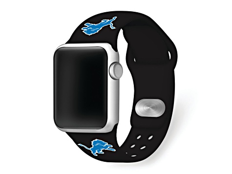 Gametime Detroit Lions Black Silicone Band fits Apple Watch (42/44mm M/L). Watch not included.