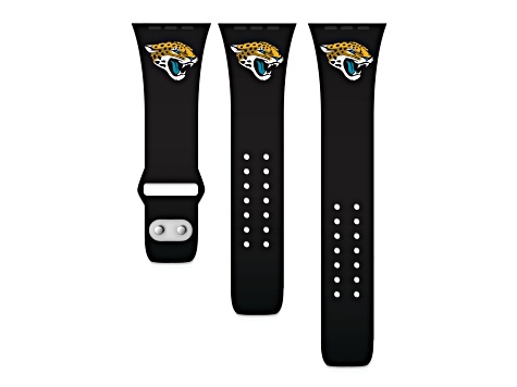 Gametime Jacksonville Jaguars Black Silicone Apple Watch Band (42/44mm M/L). Watch not included.