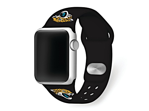 Gametime Jacksonville Jaguars Black Silicone Apple Watch Band (42/44mm M/L). Watch not included.