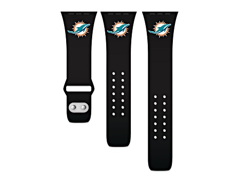 Gametime Miami Dolphins Black Silicone Band fits Apple Watch (42/44mm M/L). Watch not included.