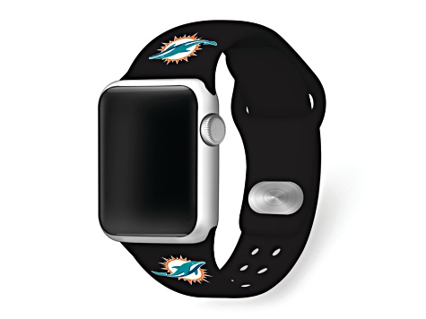 Gametime Miami Dolphins Black Silicone Band fits Apple Watch (42/44mm M/L). Watch not included.