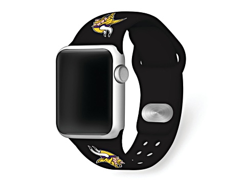 Gametime Minnesota Vikings Black Silicone Band fits Apple Watch (42/44mm M/L). Watch not included.