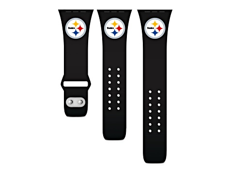 Gametime Pittsburgh Steelers Black Silicone Band fits Apple Watch (42/44mm M/L). Watch not included.