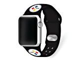 Gametime Pittsburgh Steelers Black Silicone Band fits Apple Watch (42/44mm M/L). Watch not included.