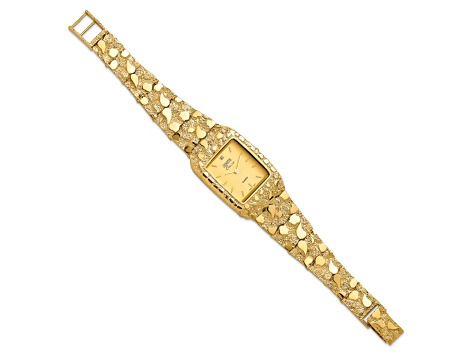 14k Yellow Gold Mens Squared Champagne 27x47mm Dial Solid Nugget Watch