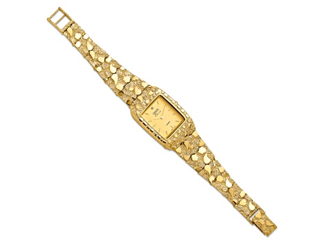 14k Yellow Gold Mens Squared Champagne 27x47mm Dial Solid Nugget