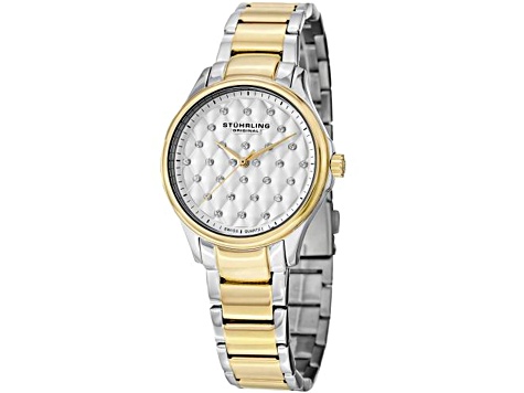 Stuhrling Women's Culcita White Dial, Two-tone Yellow Stainless Steel Watch