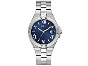 Guess Men's Classic Blue Dial Stainless Steel Watch