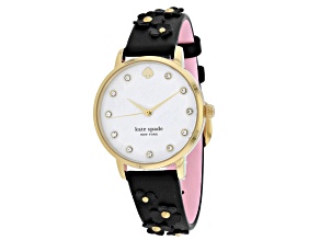 Kate Spade Women's Metro Mother-Of-Pearl Dial Black Leather Strap Watch