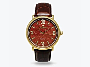 Croton Stainless Steel Quartz Watch with Rust Color Glass Dial and Leather Strap
