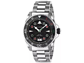 Gucci Men's Dive Black Dial with Multi-color Accents, Stainless Steel Watch