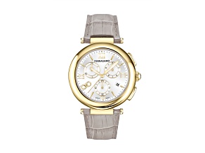 Ferragamo Legacy Watch 40MM Yellow Case Silver Tone Sunray Dial Calf Leather Strap