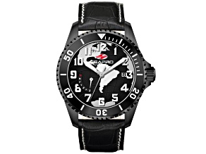 Seapro Men's Voyager Black Dial and Bezel, Black Leather Strap Watch