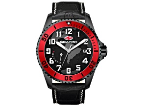 Seapro Men's Voyager Black Dial, Red Bezel, Black Leather Strap Watch