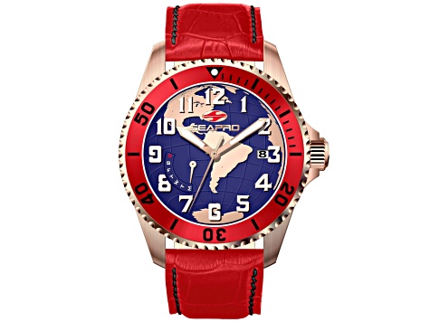 Seapro Men's Voyager Blue Dial, Red Dial, Red Leather Strap Watch