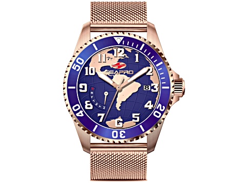 Seapro Men's Voyager Blue Dial, Rose Stainless Steel Mesh Watch