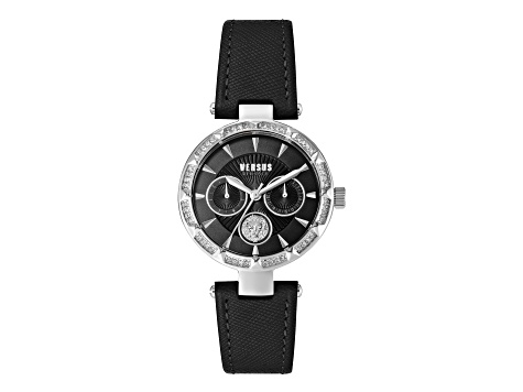Versus Versace Sertie Womens Watch 36mm Stainless Steel Case Black Enamel Dial Leather Strap