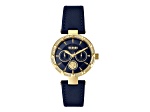 Versus Versace Sertie Womens Watch 36mm Gold Tone Case Blue Enamel Dial Leather Strap