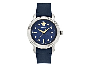 V-Classic Watch 42MM Stainless Steel Case Blue Guilloché Dial Calf Leather Strap