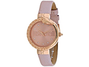 Just Cavalli Women's Animalier White Dial, Rose Leather Strap Watch