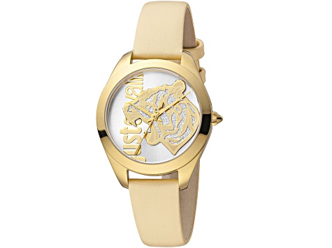 Just Cavalli Women's Animalier White Dial, Yellow Leather Strap Watch