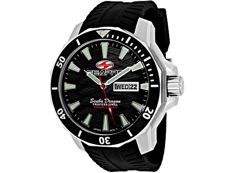 Seapro Men's Scuba Dragon Diver Limited Edition Black Dial and Bezel, Black Silicone Watch