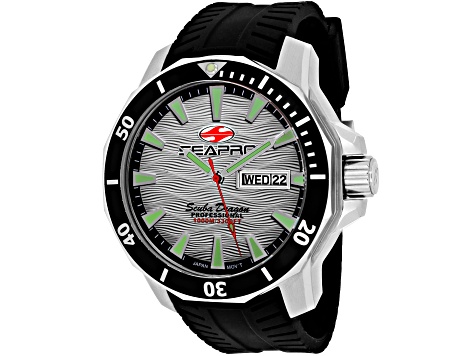 Seapro Men's Scuba Dragon Diver Limited Edition White Dial, Black Bezel, Black Silicone Watch