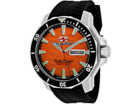 Seapro Men's Scuba Dragon Diver Limited Edition Orange Dial, Black Bezel, Black Silicone Watch