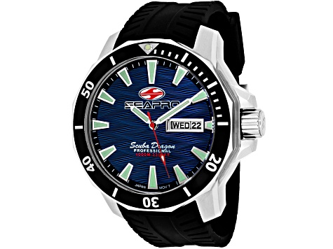 Seapro Men's Scuba Dragon Diver Limited Edition Blue Dial, Black Bezel, Black Silicone Watch