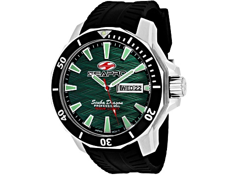 Seapro Men's Scuba Dragon Diver Limited Edition Green Dial, Black Bezel, Black Silicone Watch