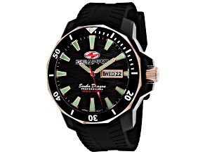 Seapro Men's Scuba Dragon Diver Limited Edition Black Dial, Rose Accent Bezel, Black Silicone Watch