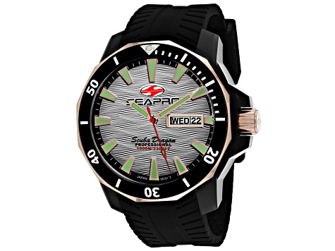 Seapro Men's Scuba Dragon Diver Limited Edition White Dial, Rose Accent Bezel, Black Silicone Watch