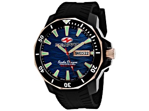 Seapro Men's Scuba Dragon Diver Limited Edition Blue Dial, Rose Accent Bezel, Black Silicone Watch
