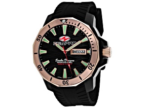Seapro Men's Scuba Dragon Diver Limited Edition Black Dial, Rose Bezel, Black Silicone Watch