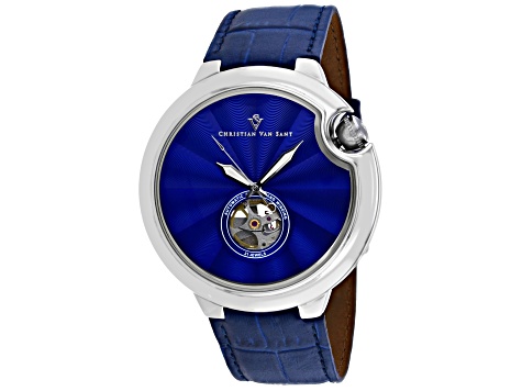 Christian Van Sant Men's Cyclone Automatic Blue Dial, Blue Leather Strap Watch