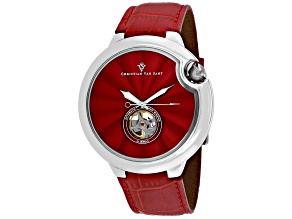 Christian Van Sant Men's Cyclone Automatic Red Dial, Red Leather Strap Watch