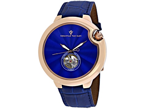 Christian Van Sant Men's Cyclone Automatic Blue Dial, Blue Leather Strap Watch