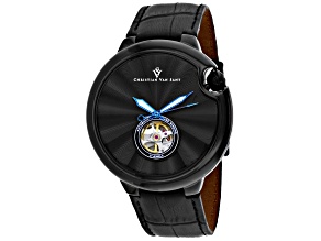 Christian Van Sant Men's Cyclone Automatic Black Dial, Black Leather Strap Watch