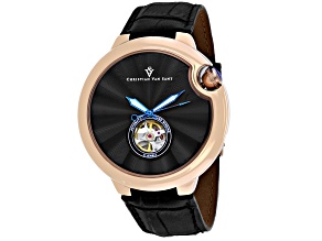 Christian Van Sant Men's Cyclone Automatic Black Dial, Black Leather Strap Watch