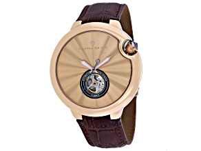 Christian Van Sant Men's Cyclone Automatic Rose Dial, Brown Leather Strap Watch