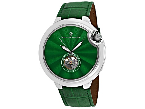 Christian Van Sant Men's Cyclone Automatic Green Dial, Green Leather Strap Watch