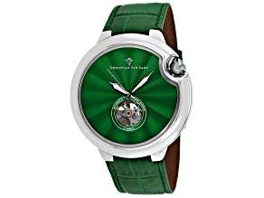 Christian Van Sant Men's Cyclone Automatic Green Dial, Green Leather Strap Watch