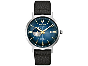 Bulova Men's Aerojet Blue Dial, Black Leather Strap Watch