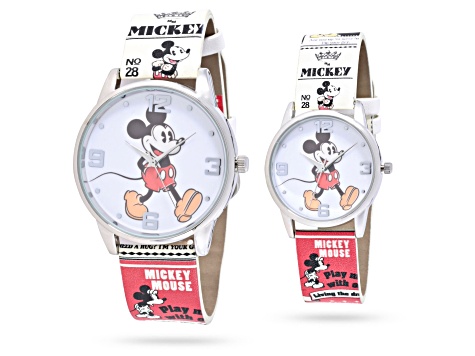 Disney His and Hers Set of 2 Mickey Comic Strip Leather Band Watches