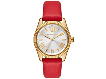 Picture of Michael Kors Women's Lexington White Dial, Red Leather Strap Watch
