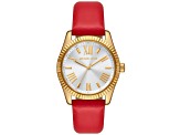 Michael Kors Women's Lexington White Dial, Red Leather Strap Watch