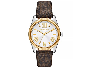 Picture of Michael Kors Women's Lexington White Dial, Brown Leather Strap Watch