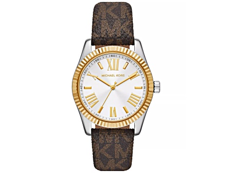 Michael Kors Women's Lexington White Dial, Brown Leather Strap Watch