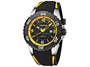 Head Men's Vancouver 2 46mm Quartz Black Dial Yellow Accents Black Silicone Strap Watch